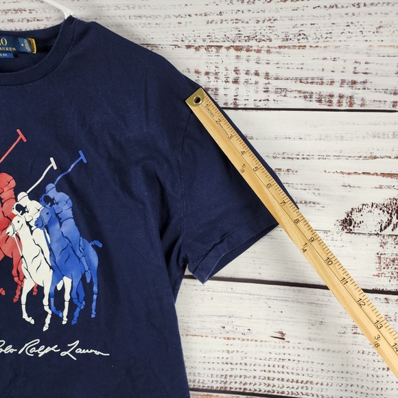 Polo Ralph Lauren Classic Fit T-Shirt Medium Blue Triple Polo Player Tee - Picture 7 of 9